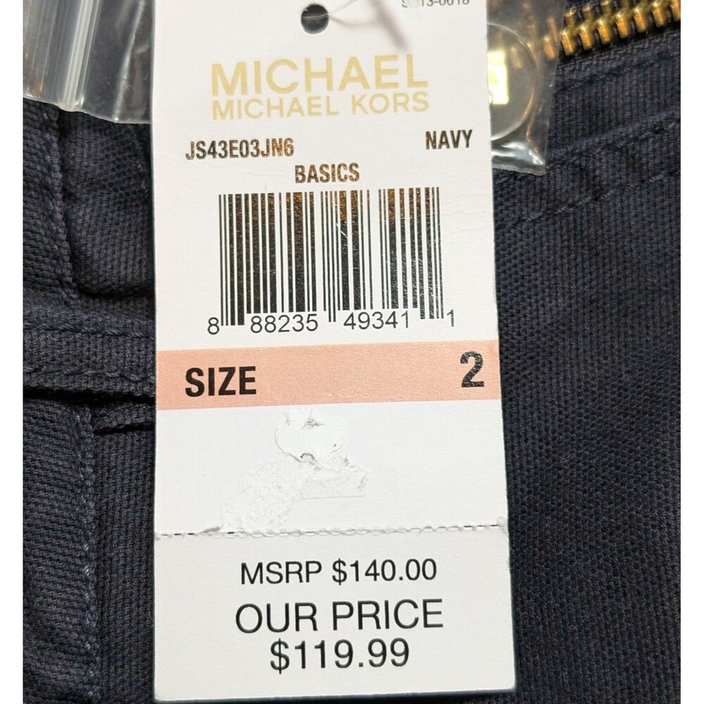 NWT Michael Kors Size 2 Moto Pants Navy Blue Gold Zippers Stretch Designer Chic - Picture 7 of 8